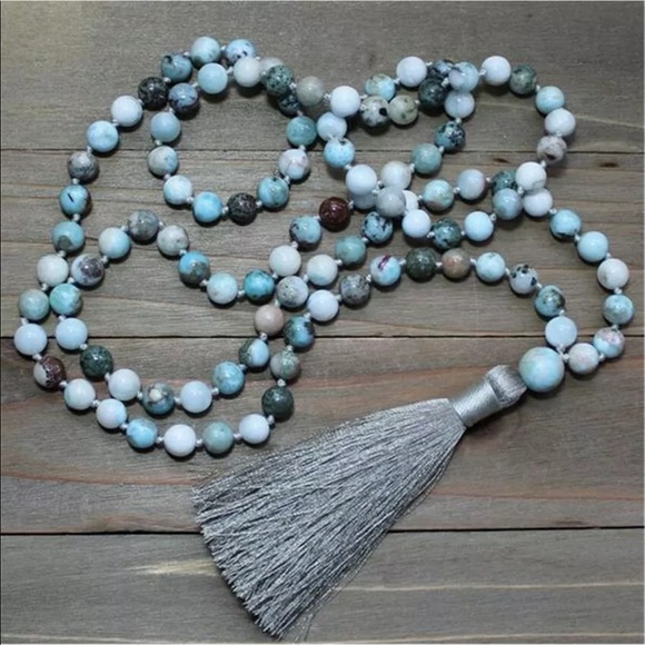 Genuine Larimar Gemstone meditation Mala Necklace - Picture 3 of 5